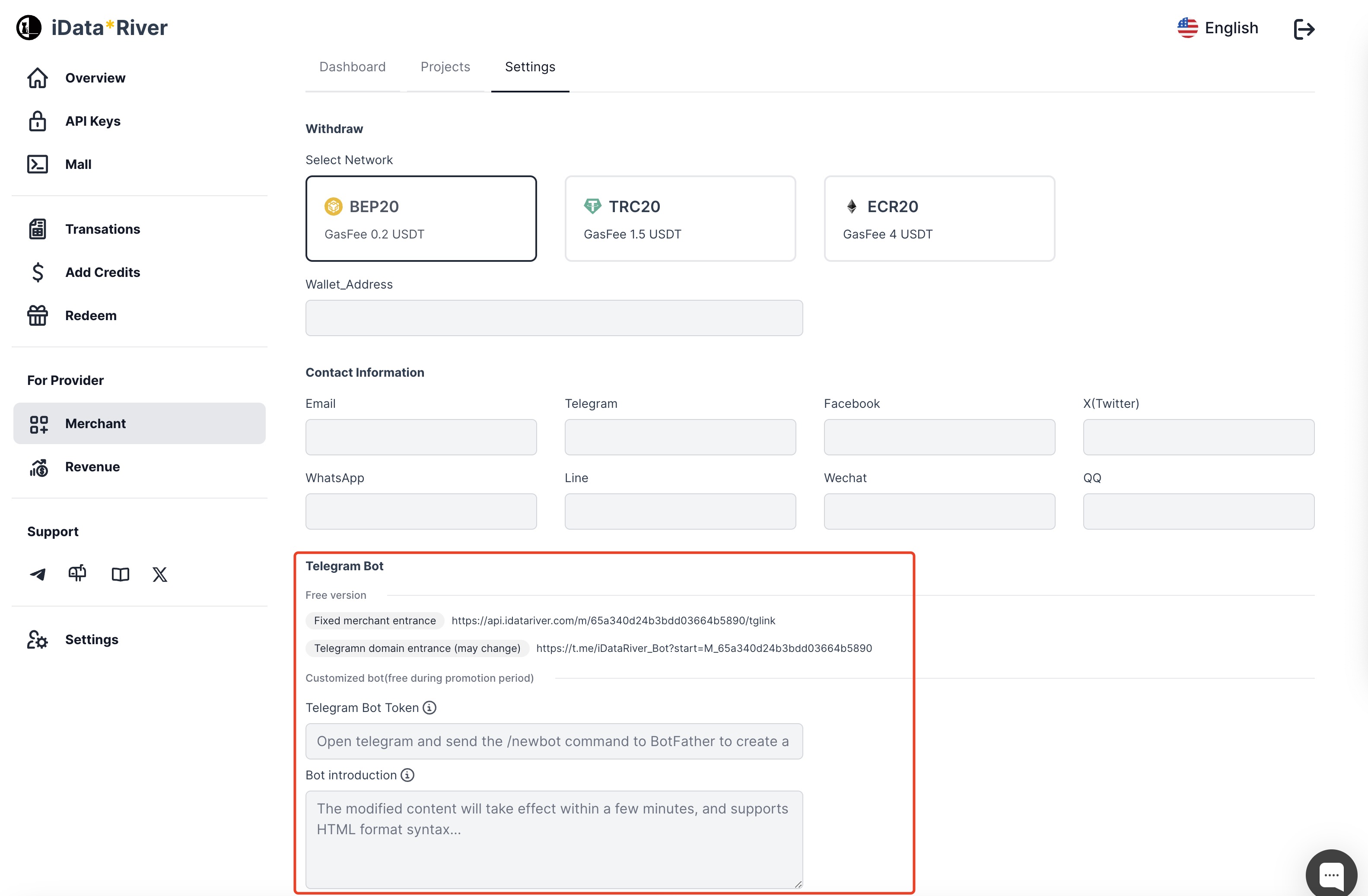 telegram bot settings